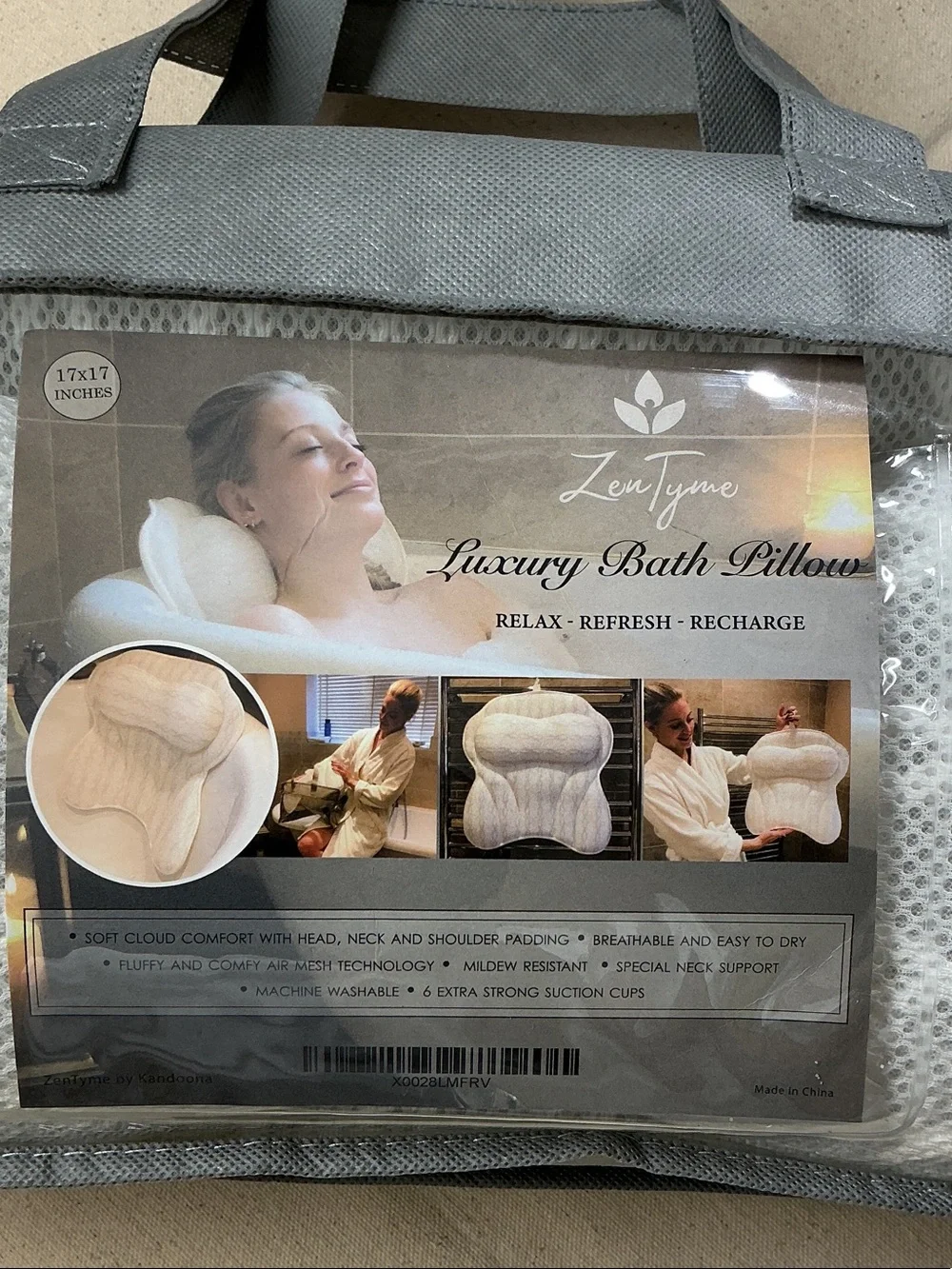ZEN TYME Bath Pillow Set in White with Gray Carry Case
